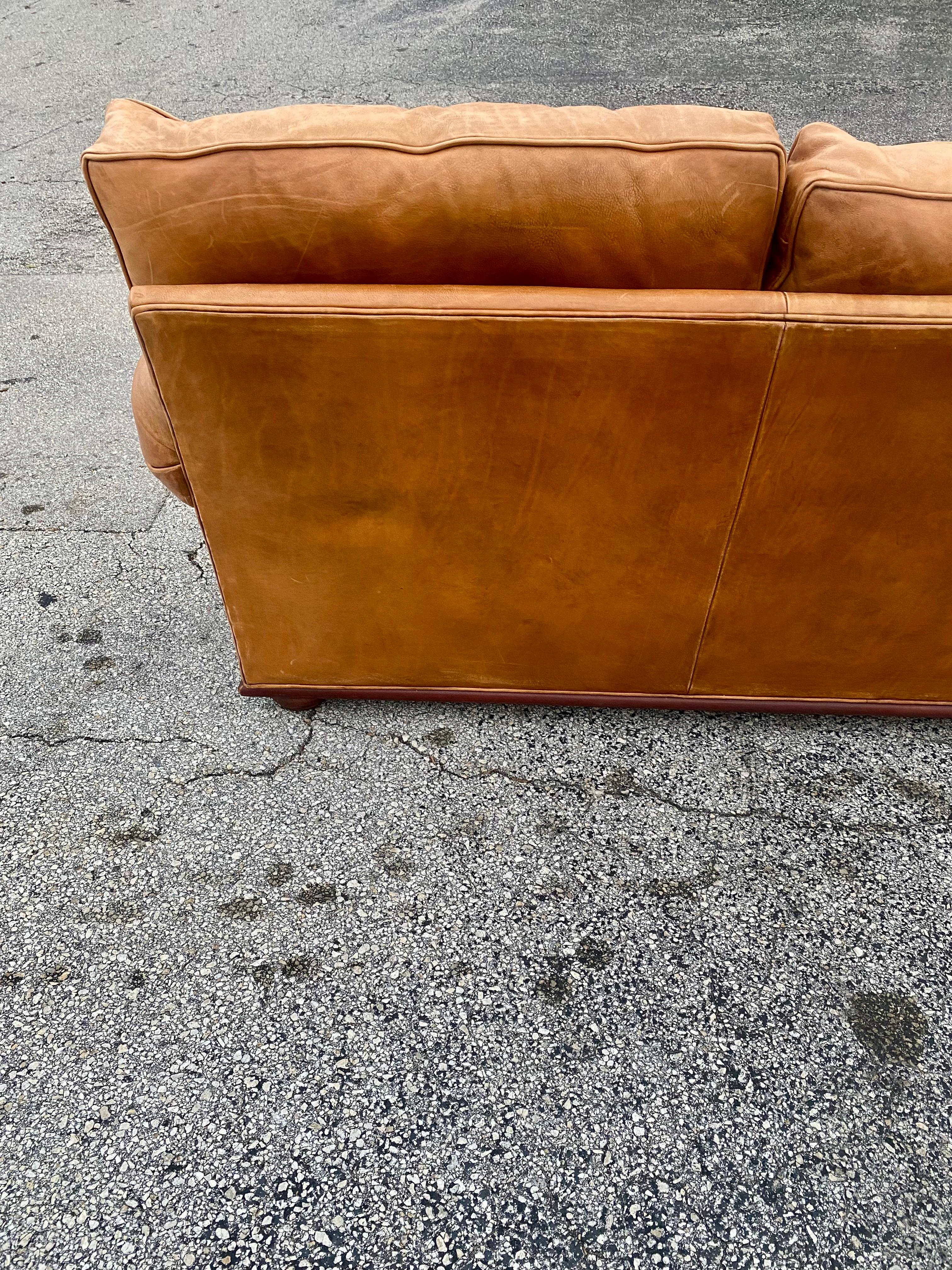 Henredon Ralph Lauren Saddle Leather Sofa For Sale 5