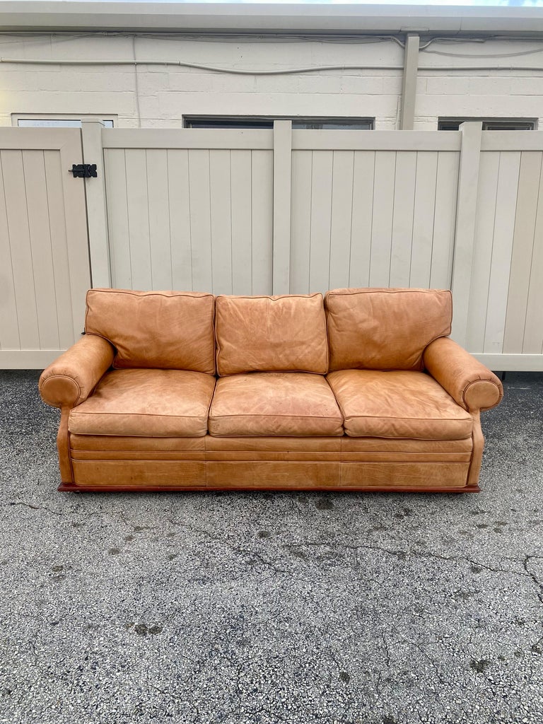 Henredon Ralph Lauren Saddle Leather Sofa For Sale at 1stDibs
