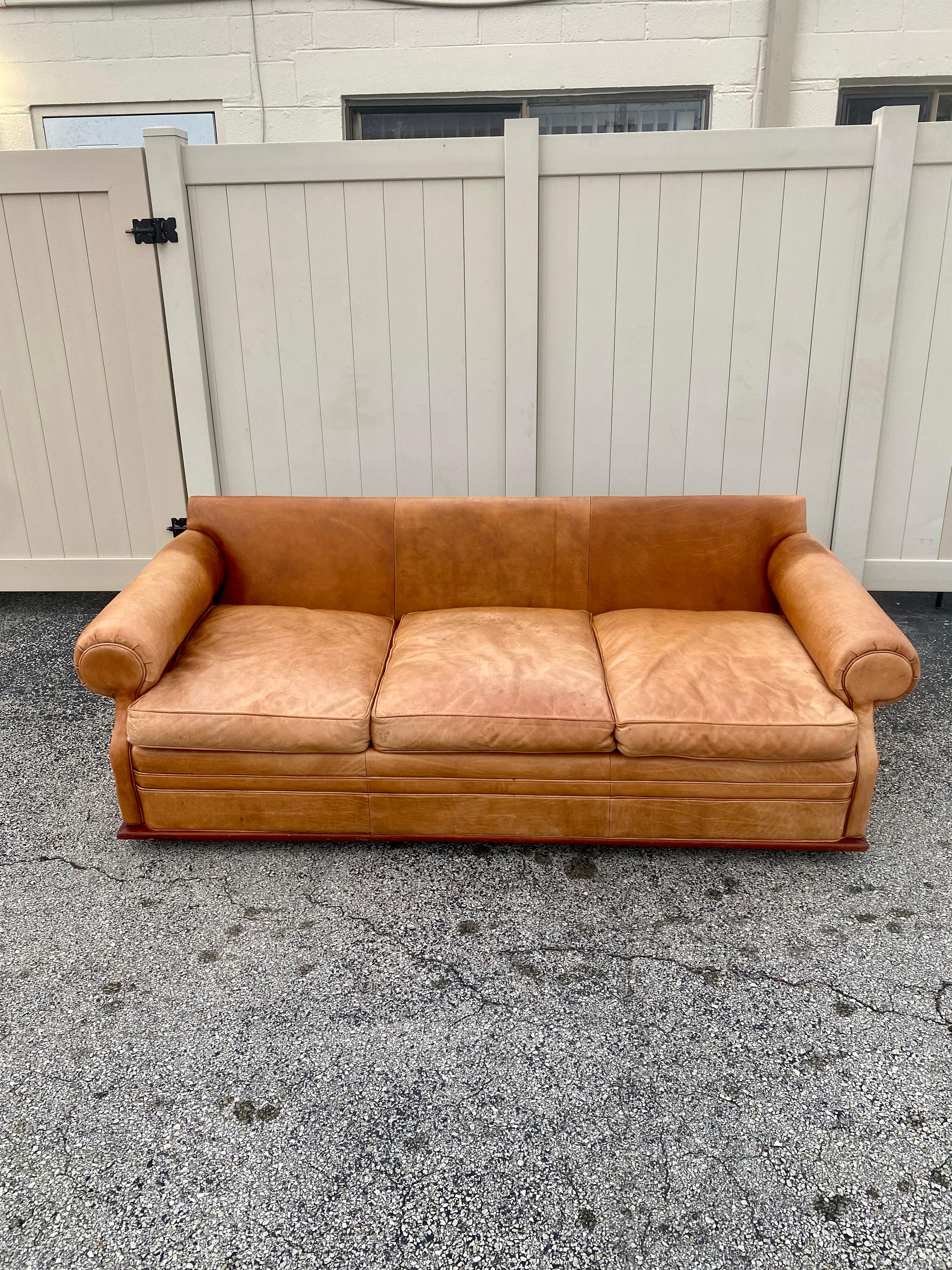Henredon Ralph Lauren Saddle Leather Sofa For Sale 1