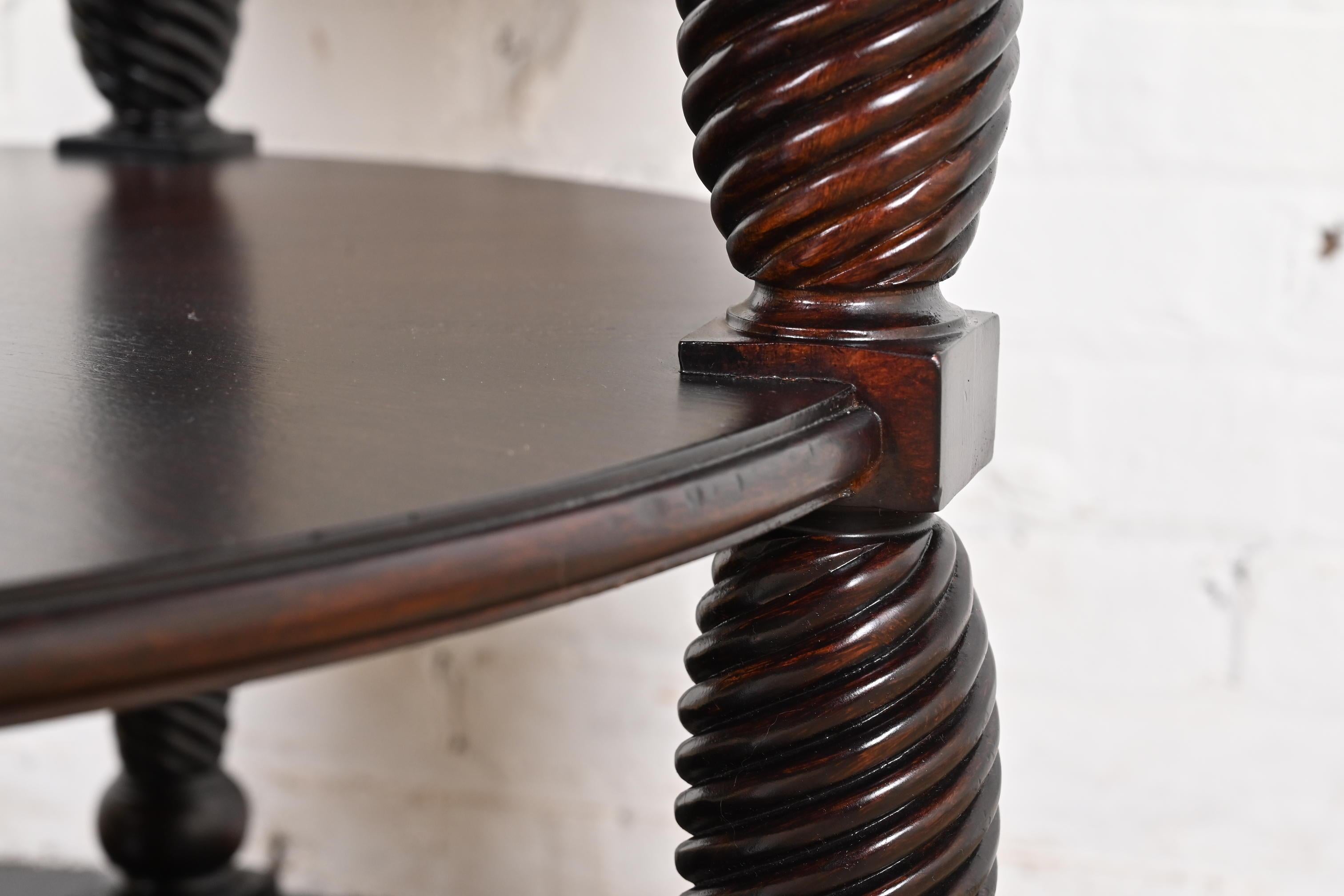 Henredon Regency Carved Banded Mahogany Three-Tier Drum Side Table 5