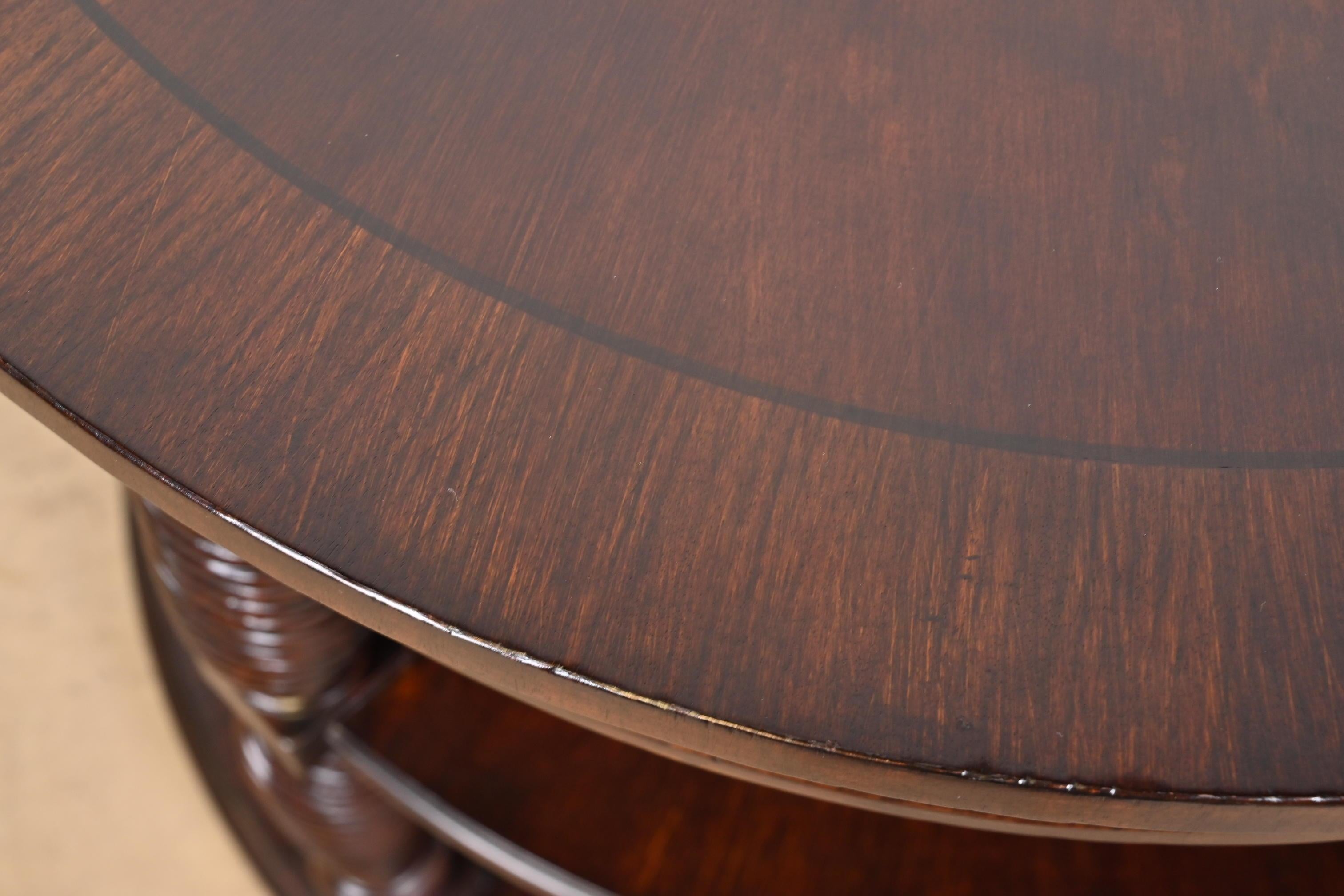 Henredon Regency Carved Banded Mahogany Three-Tier Drum Side Table 2