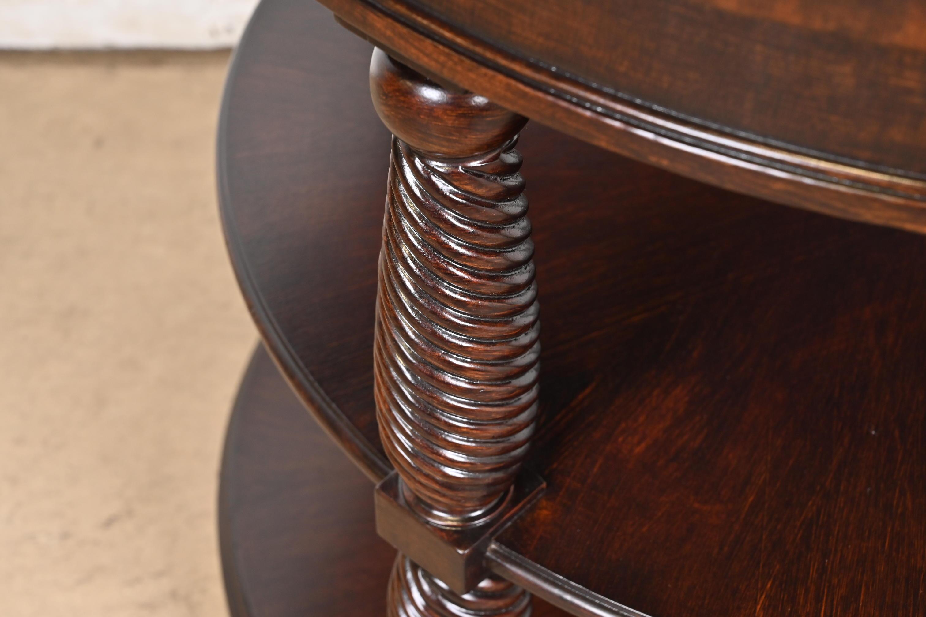 Henredon Regency Carved Banded Mahogany Three-Tier Drum Side Table 4