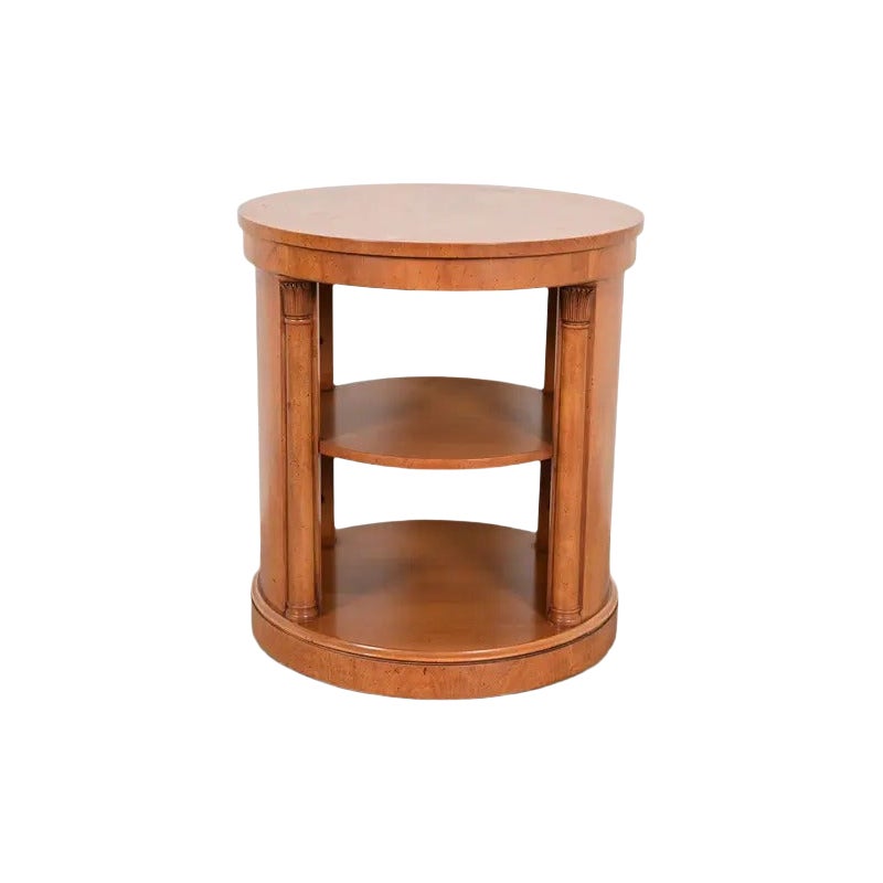 Henredon Regency Carved Cherry Wood Three-Tier Drum Side Table For Sale