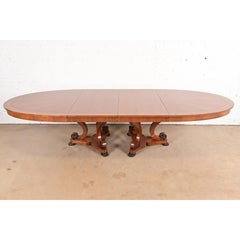 Henredon Regency Cherry and Burl Wood Pedestal Dining Table, Newly Refinished