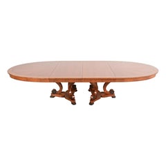 Henredon Regency Cherry and Burl Wood Pedestal Dining Table, Newly Refinished (en anglais)