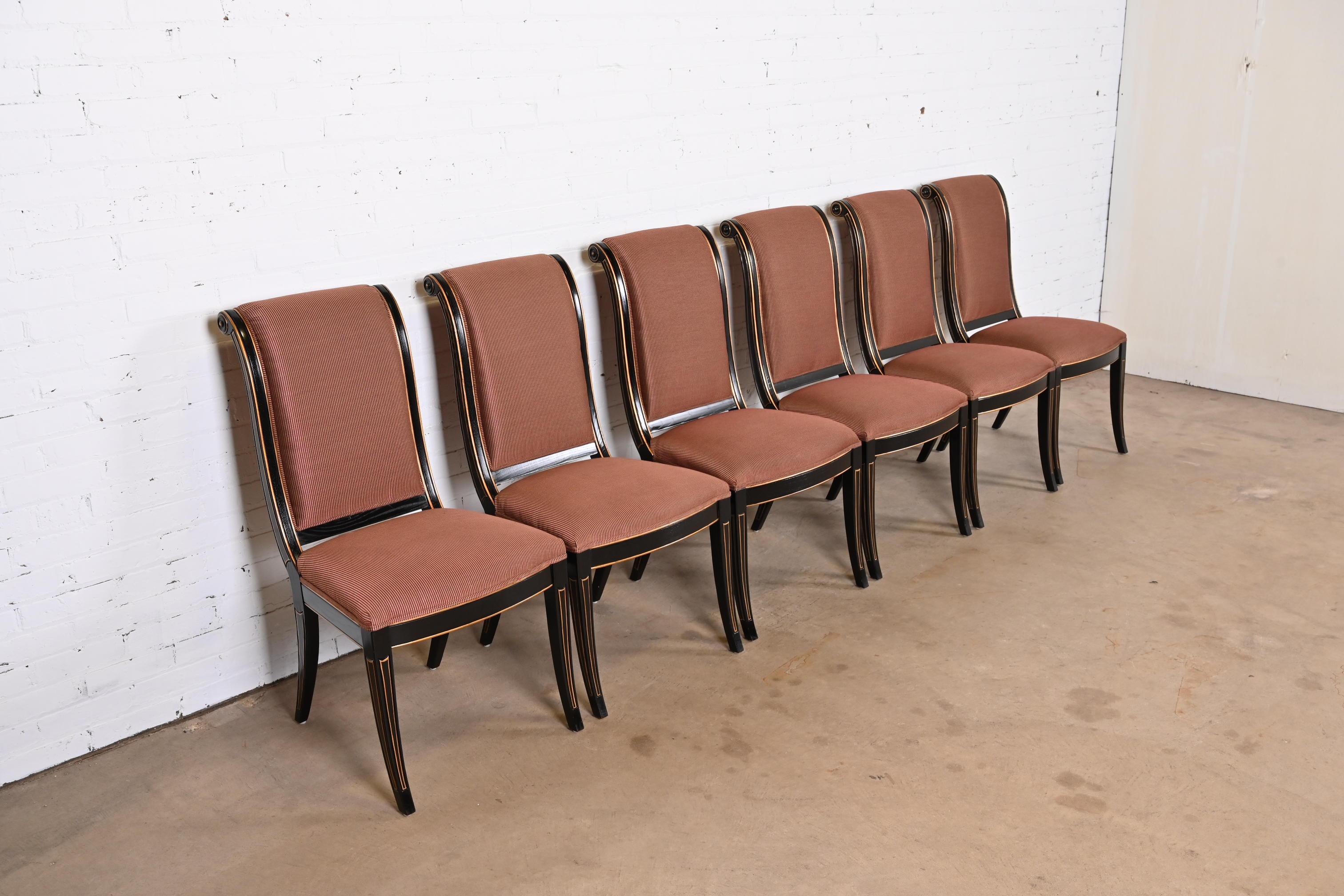 American Henredon Regency Ebonized Dining Chairs, Set of Six
