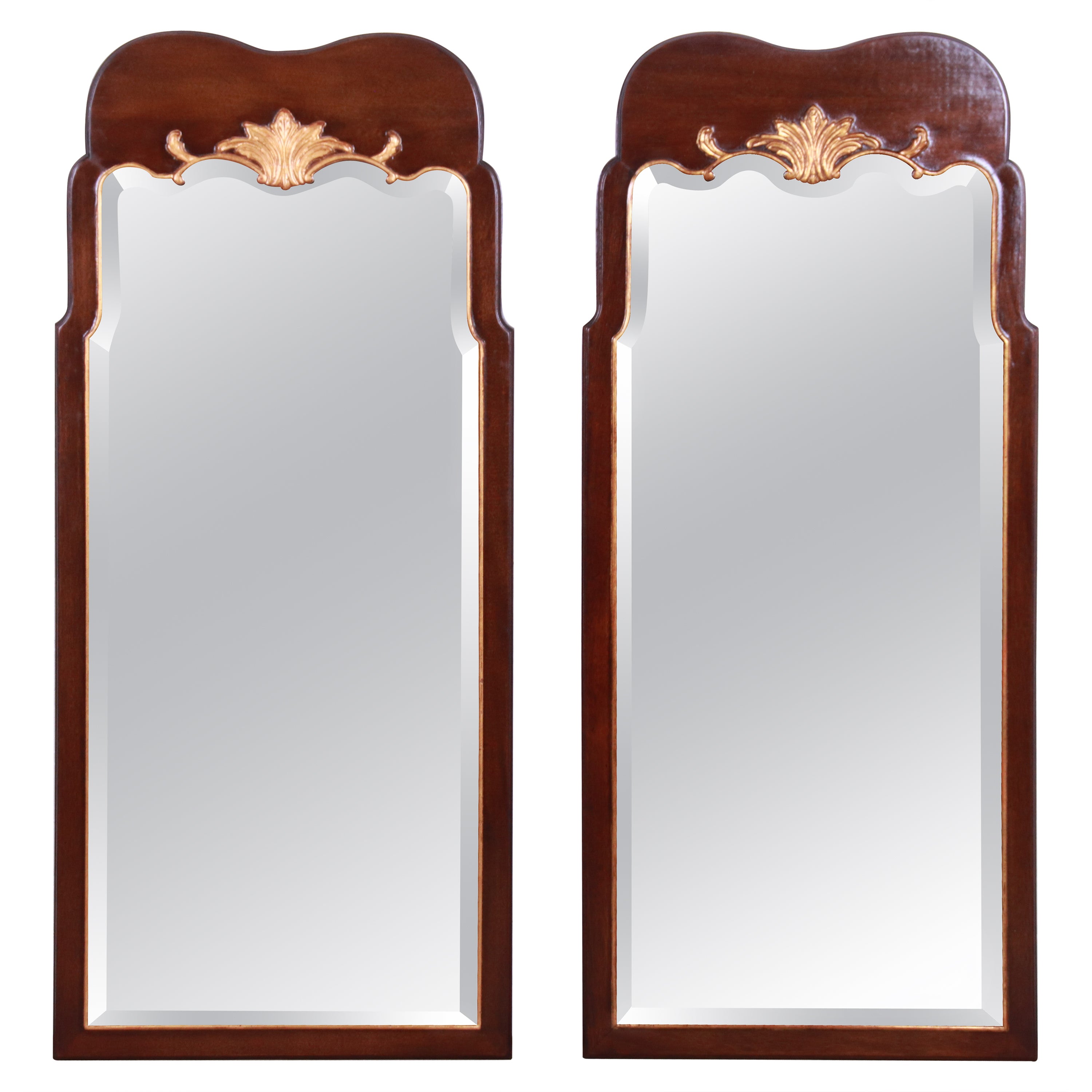 Henredon Regency Mahogany and Gold Gilt Wall Mirrors, Pair