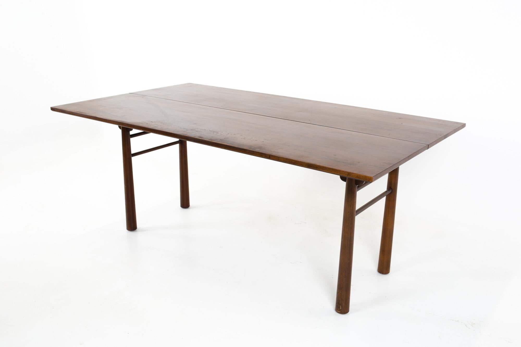Henredon Robsjohn Gibbings style mid century walnut drop leaf dining console table
Table measures: 66 wide x 38 deep x 28.5 inches high

All pieces of furniture can be had in what we call restored vintage condition. That means the piece is