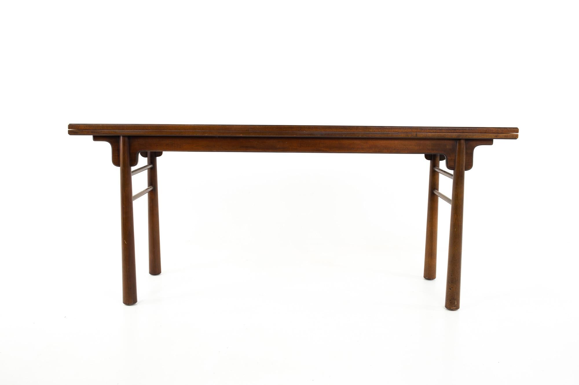 Henredon Robsjohn Gibbings Style MCM Walnut Drop Leaf Dining Console Table In Good Condition In Countryside, IL