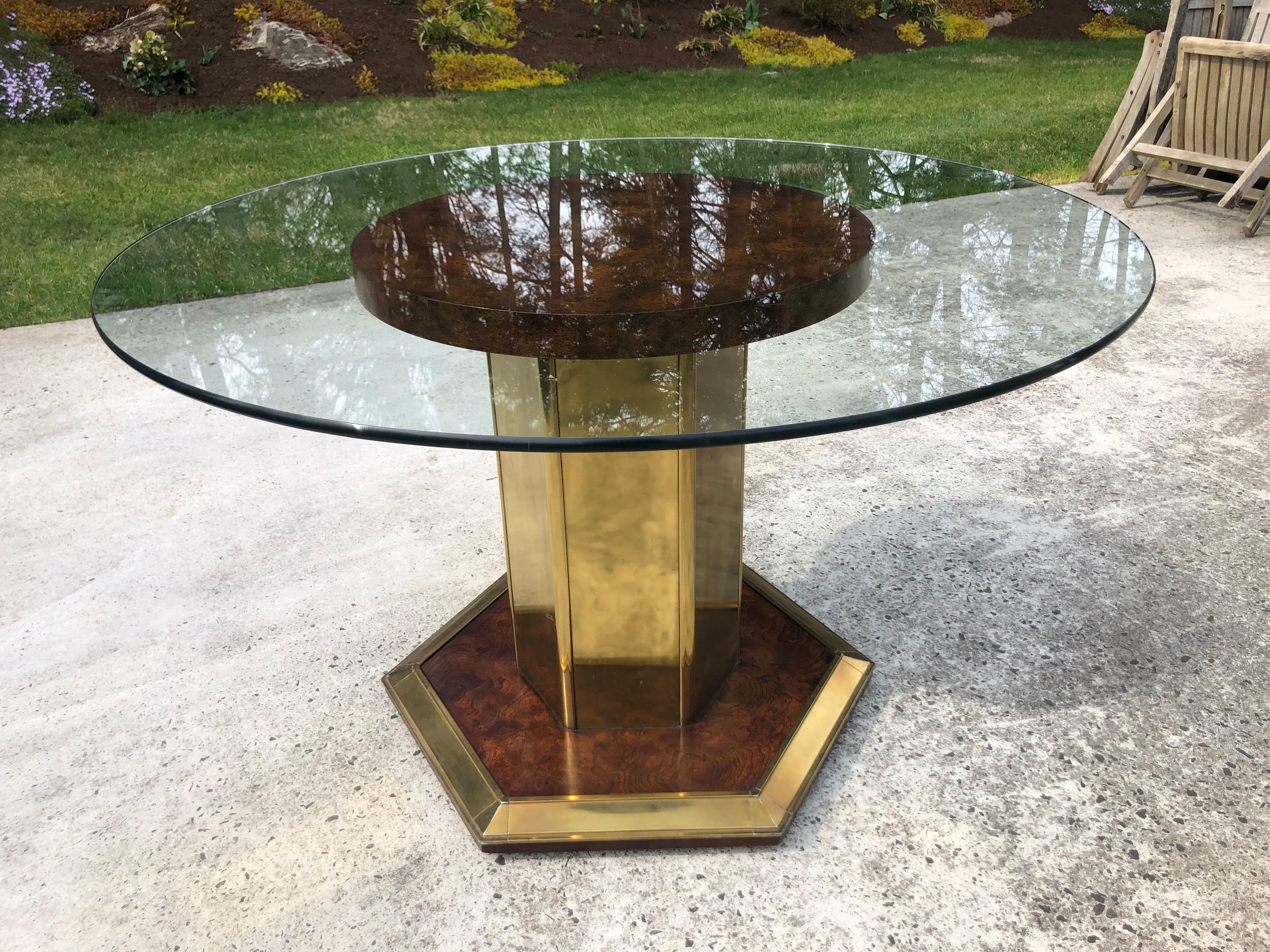 Henredon Style Round Burlwood Dining Table with Glass Top 7