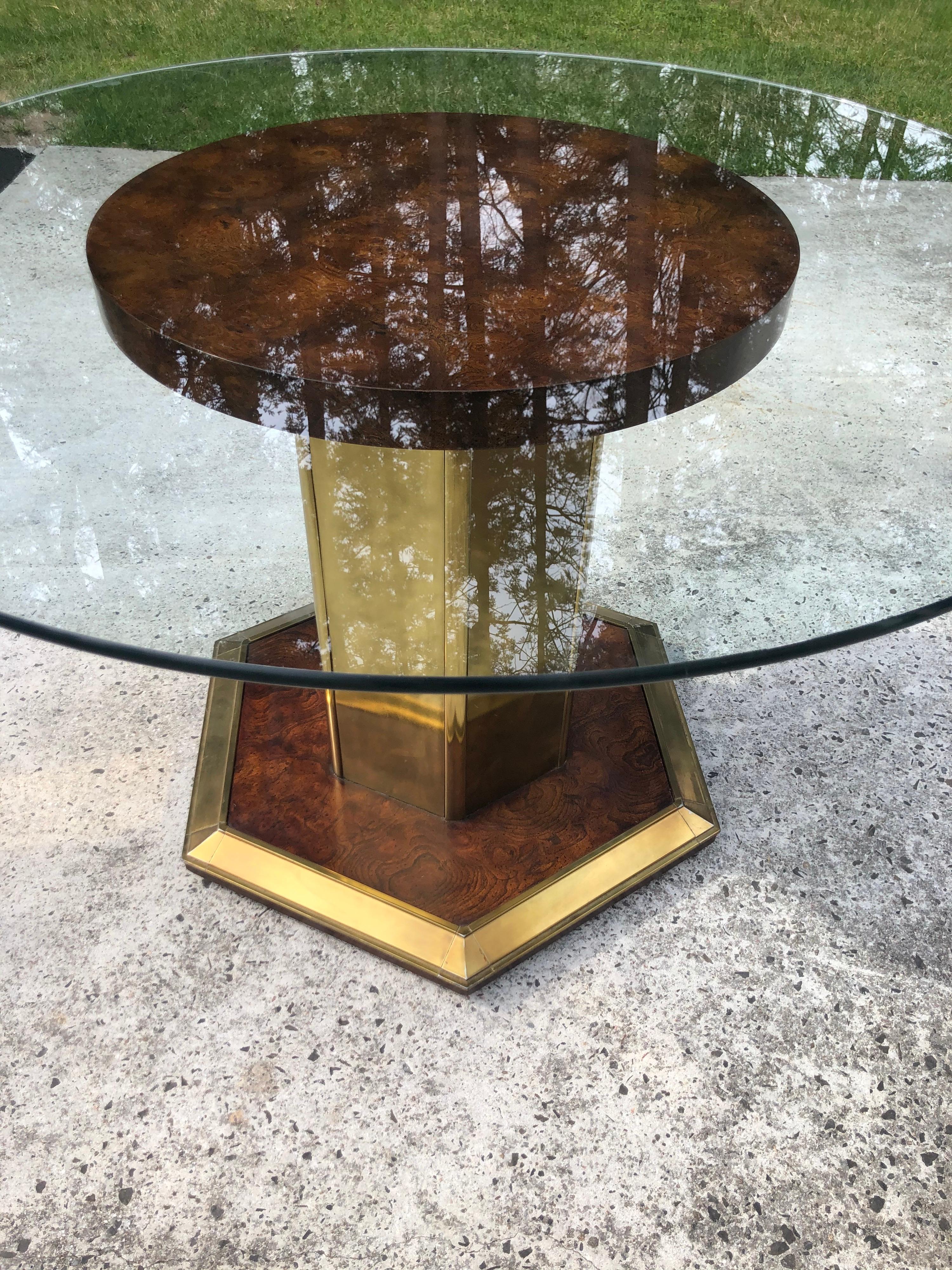 Henredon Style Round Burlwood Dining Table with Glass Top 8