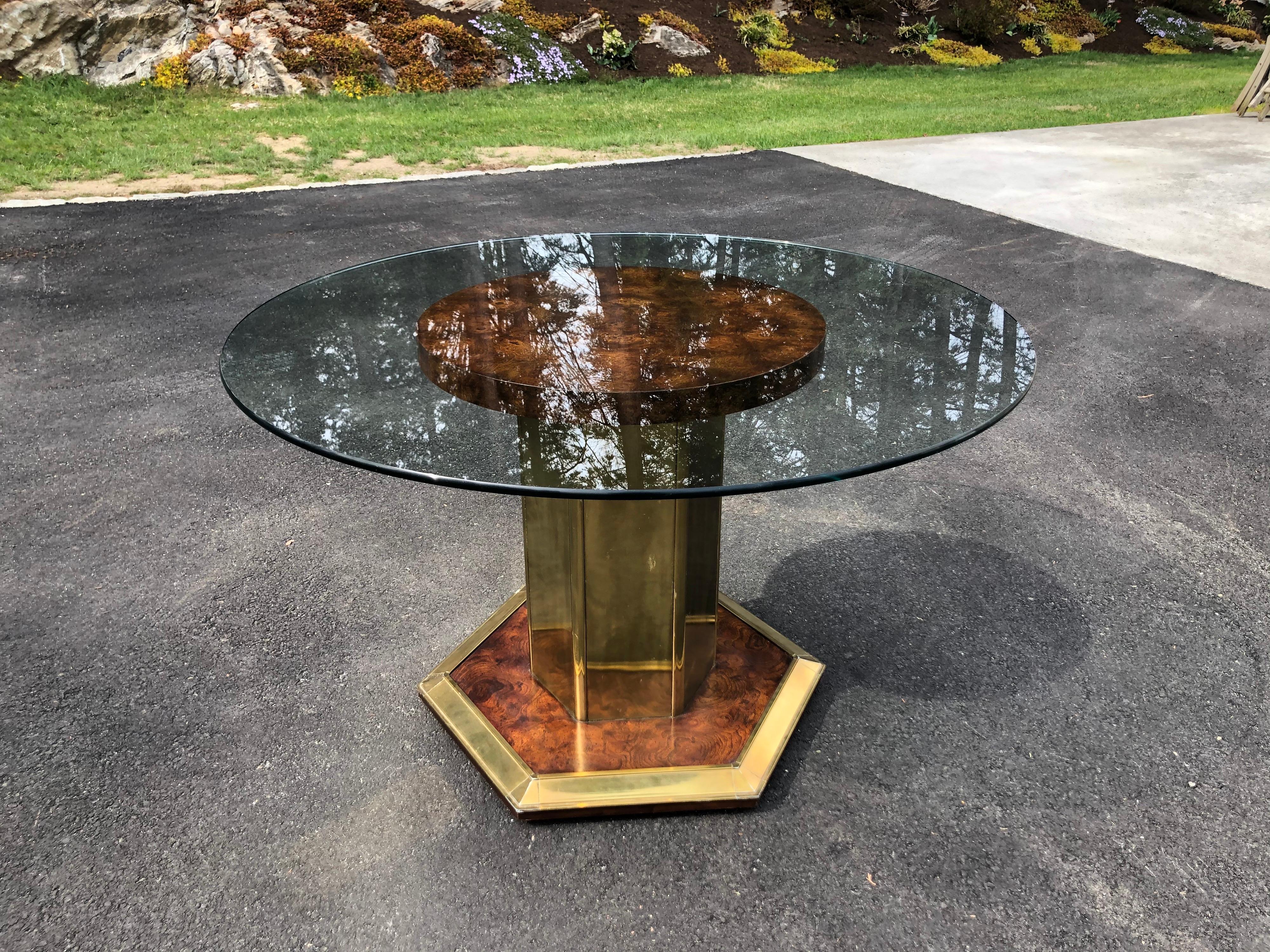 Henredon Style Round Burlwood Dining Table with Glass Top 10