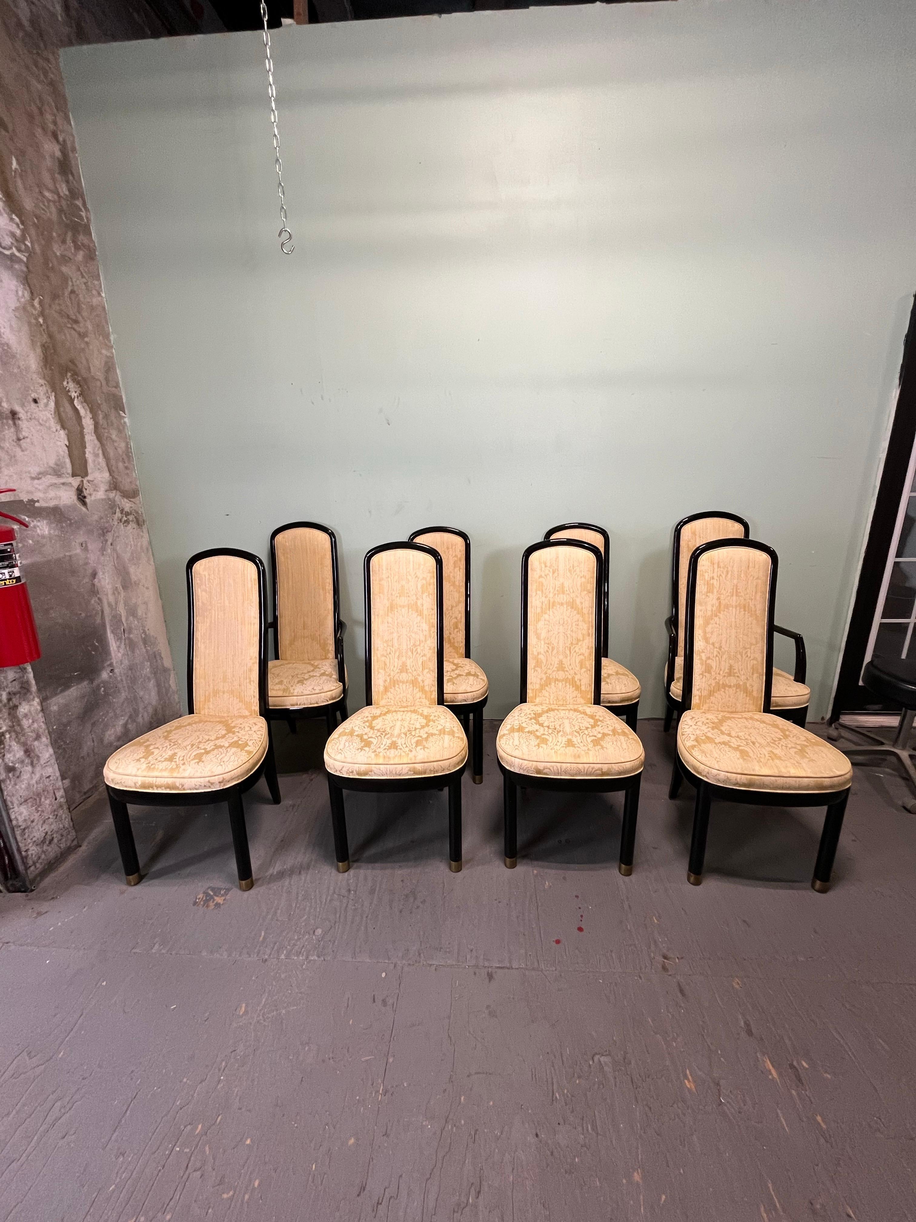 Chinoiserie Henredon Scene 3 Lacquer Dining Chairs Set of 8 For Sale