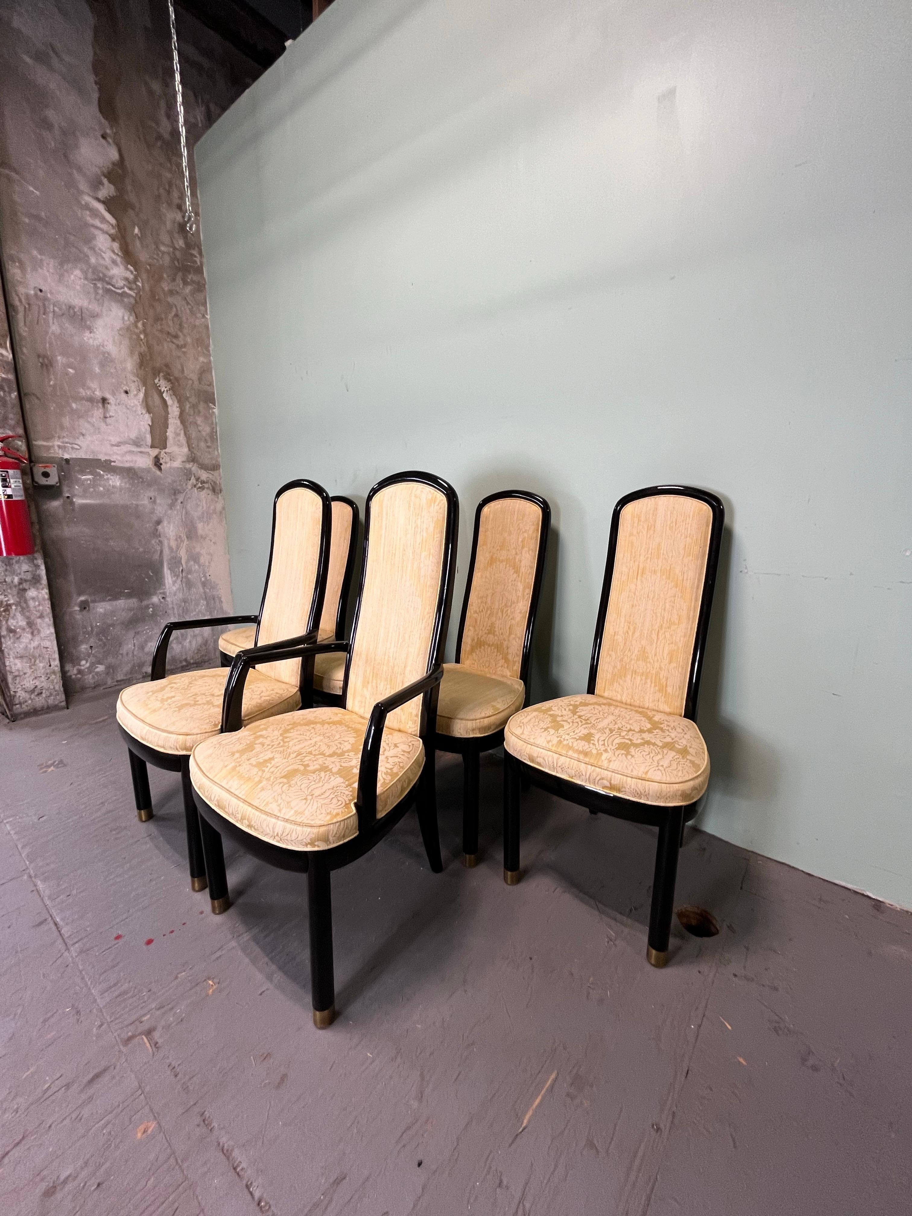 Brass Henredon Scene 3 Lacquer Dining Chairs Set of 8 For Sale