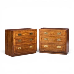 Henredon Scene One Oak and Brass Campaign Dresser Chests of Drawers - Pair