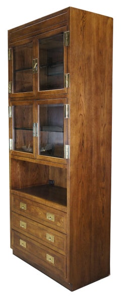 Henredon Scene One Oak Campaign Curio Display Cabinet Library Bookcase 84"
