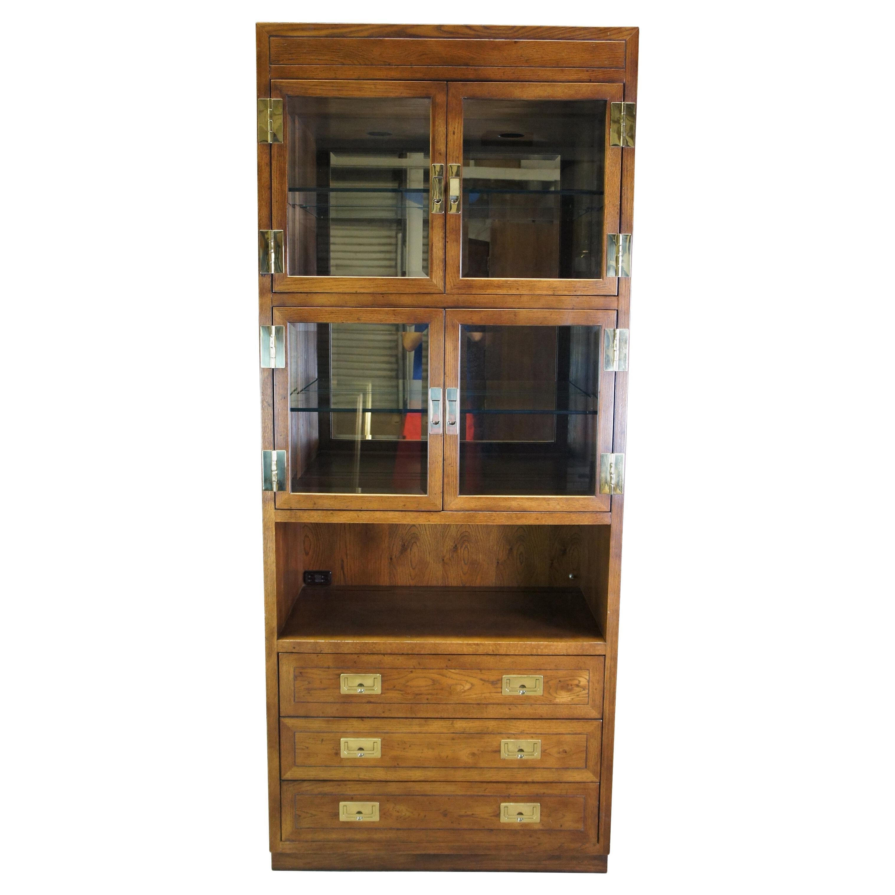 Henredon Scene One Oak Campaign Curio Display Cabinet Library Bookcase 84"
