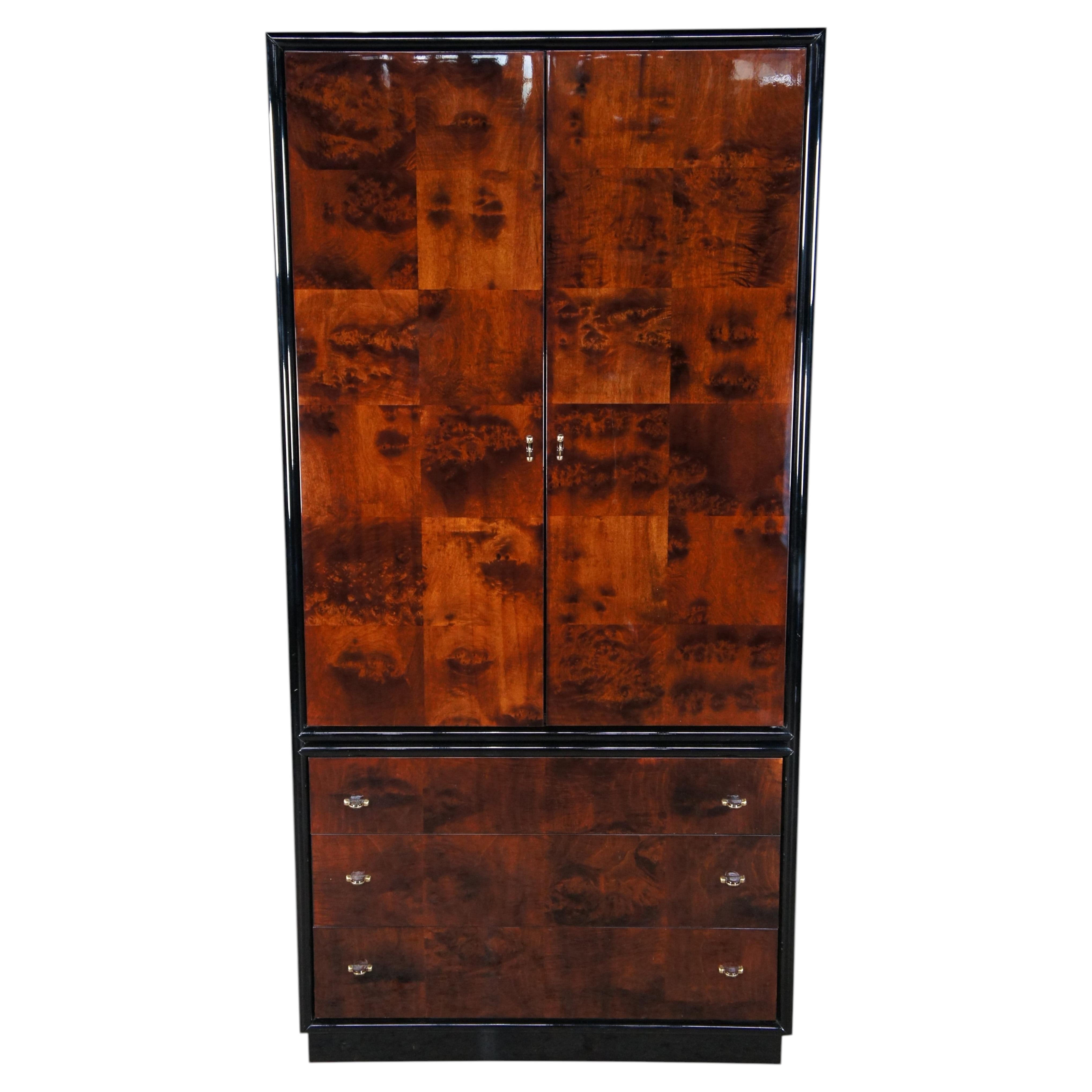 Armoire Henredon « Scene Three » de style Art déco, en loupe de noyer laquée noire