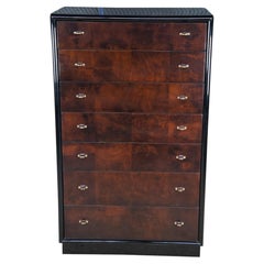 Henredon Scene Three Art Deco Style Nussbaum Wurzelholz Schwarz Lack Tallboy Kommode