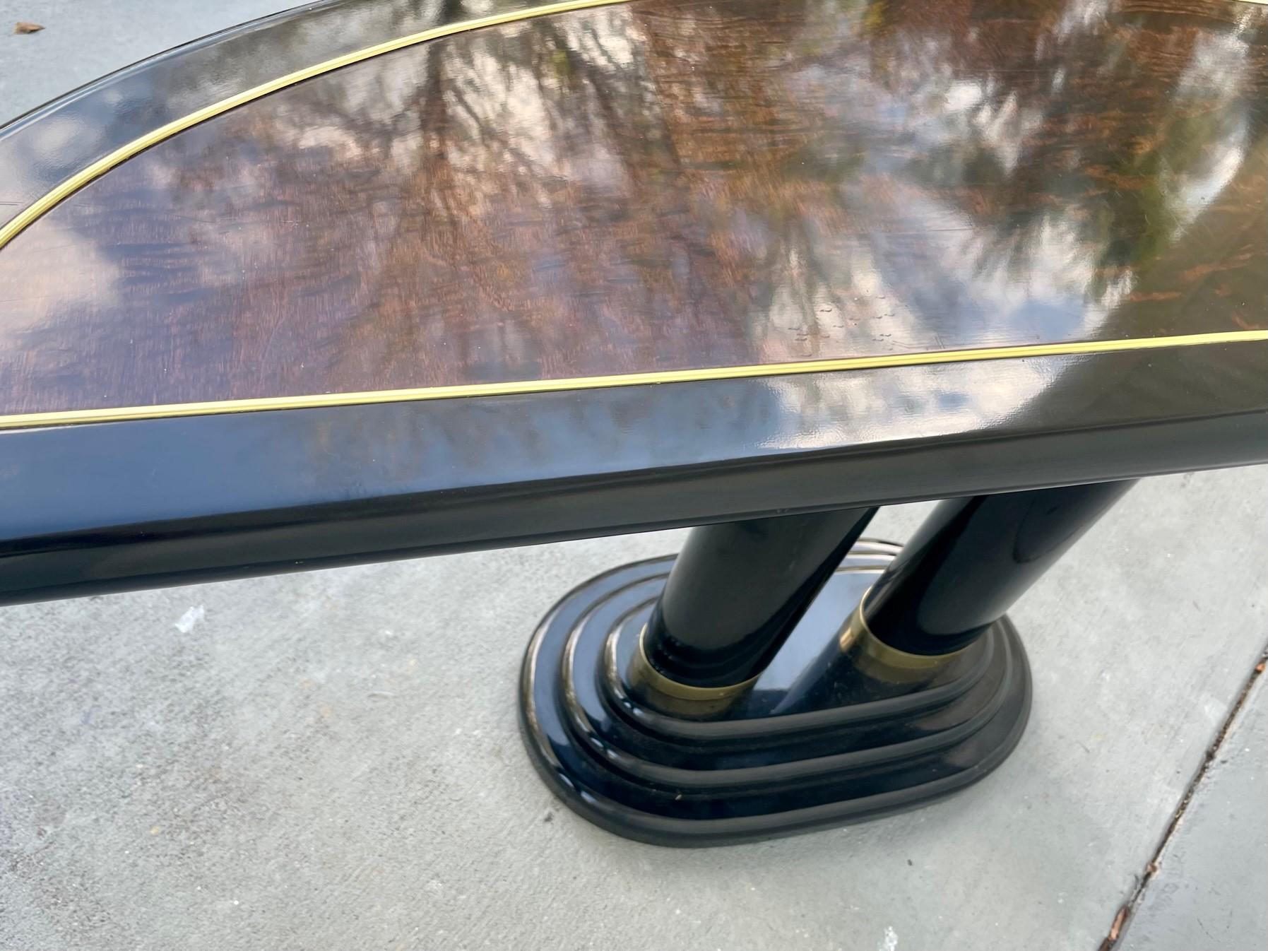 Henredon Scene Three Burl Wood & Black Lacquer Demilune Console Table 8