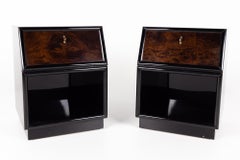 Henredon Scene Three Contemporary Walnut and Brass Ebonized Nightstands, Pair