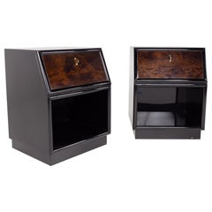 Henredon Scene Three Contemporary Walnut and Brass Ebonized Nightstands, Pair