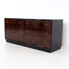 Henredon Scene Three MCM Walnut and Brass Ebonized 6 Drawer Lowboy Dresser