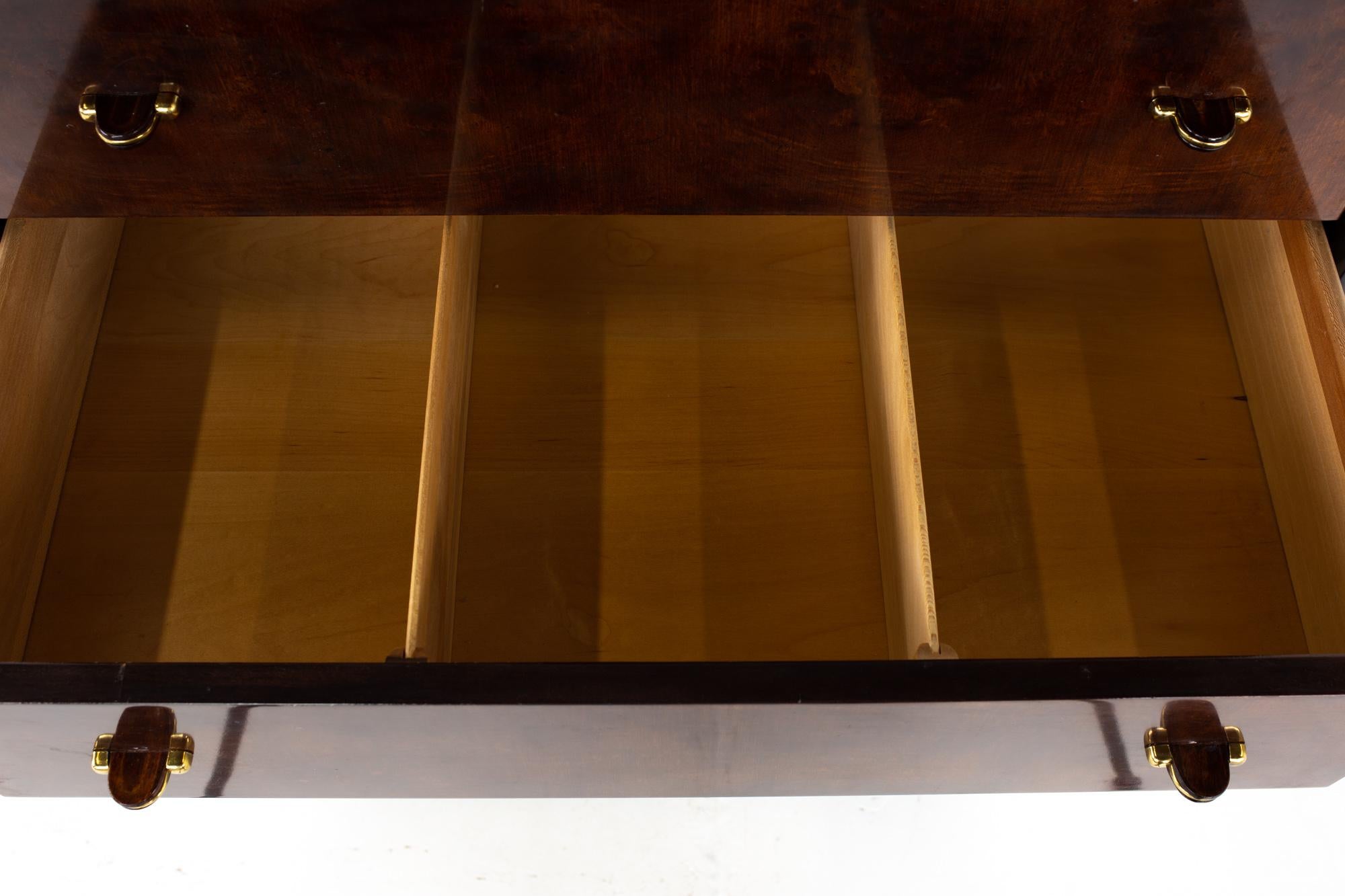 Henredon Scene Three Mid Century Walnut and Brass Ebonized Highboy Dresser 2
