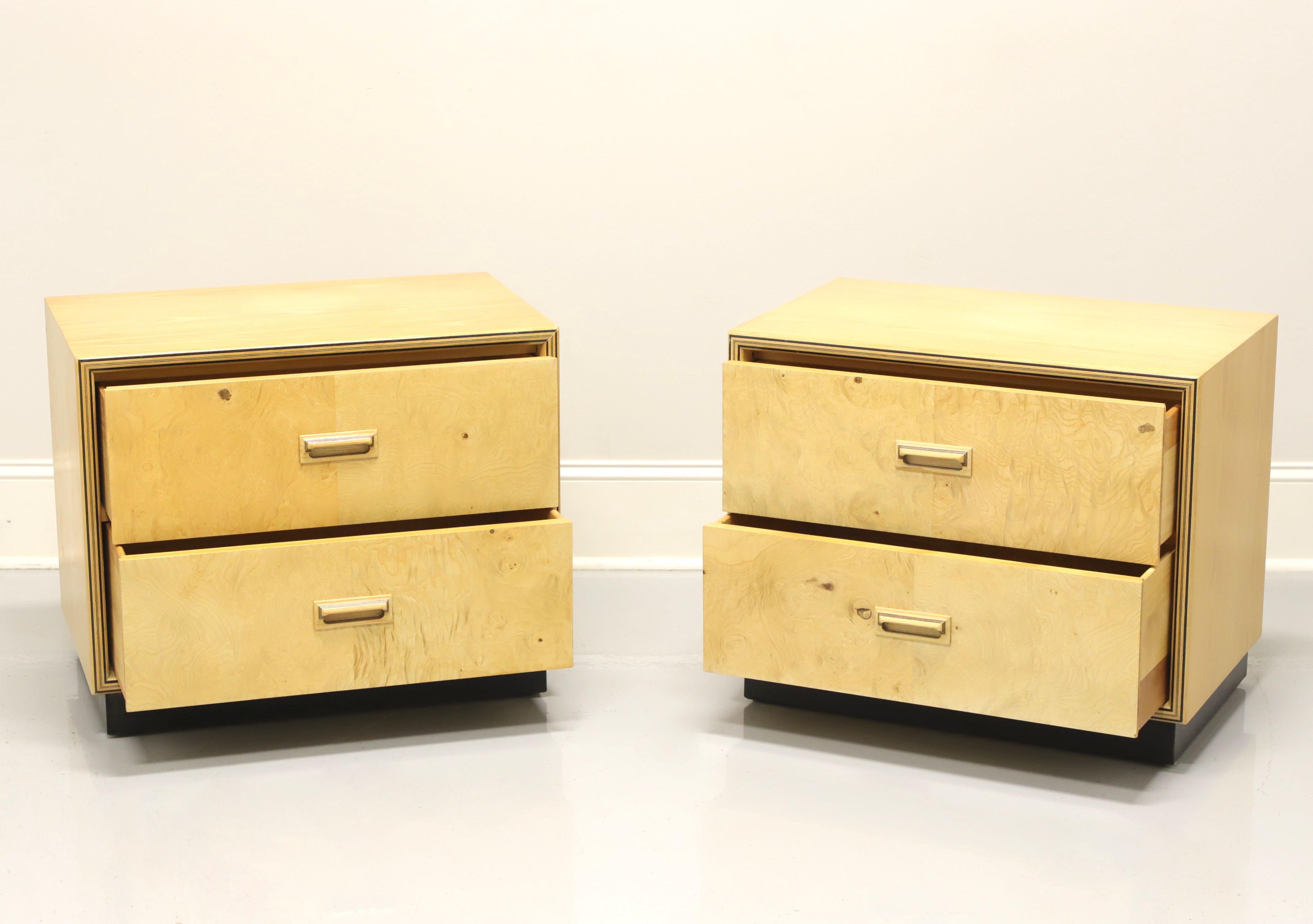 20th Century HENREDON Scene Two Art Deco Olive Wood Nightstands / Bedside Chests - Pair