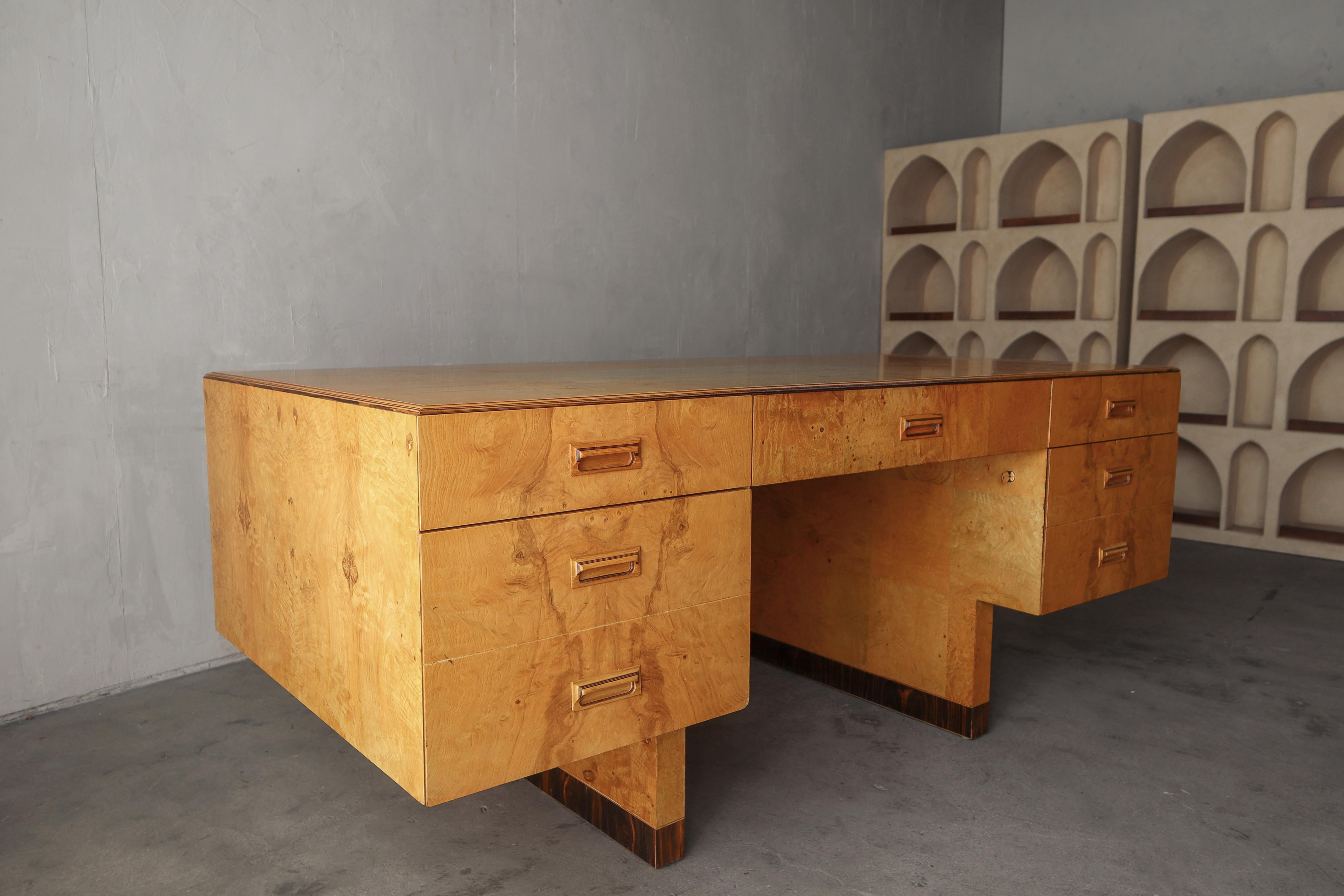 Mid-Century Modern Henredon Scene Two Burl Executive Desk