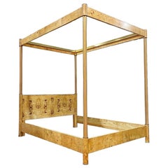 Henredon Scene Two Burl Queen Size Four Poster Bed - Burled Ash + Macassar Ebony