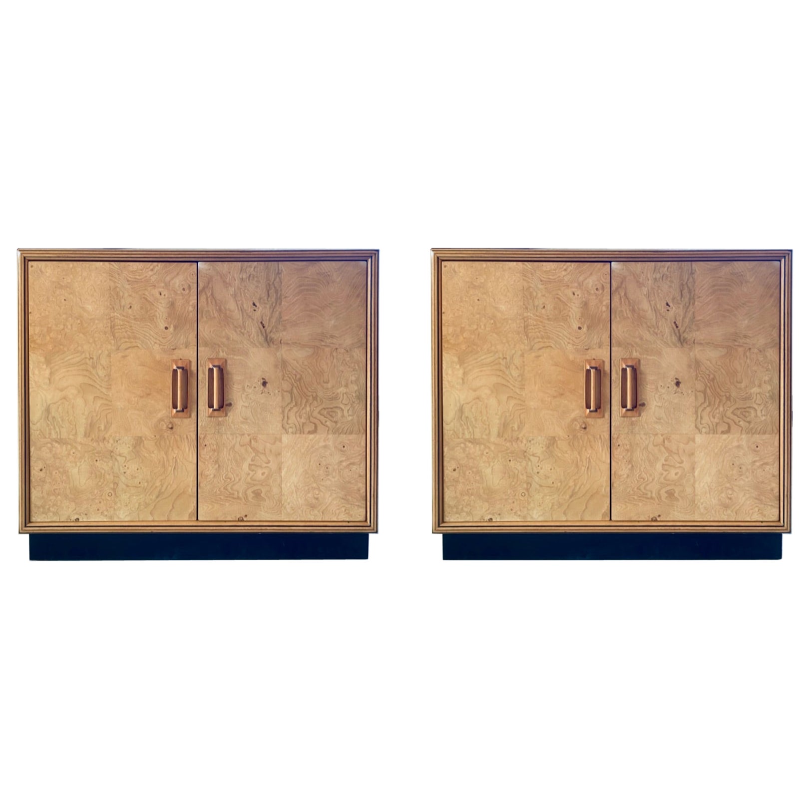 Henredon Scene Two Olive Burl Cabinets, A Pair For Sale