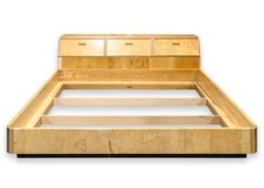 Henredon Scene Two Olive Burlwood Ebony Inlay King Size Headboard and Bed Frame