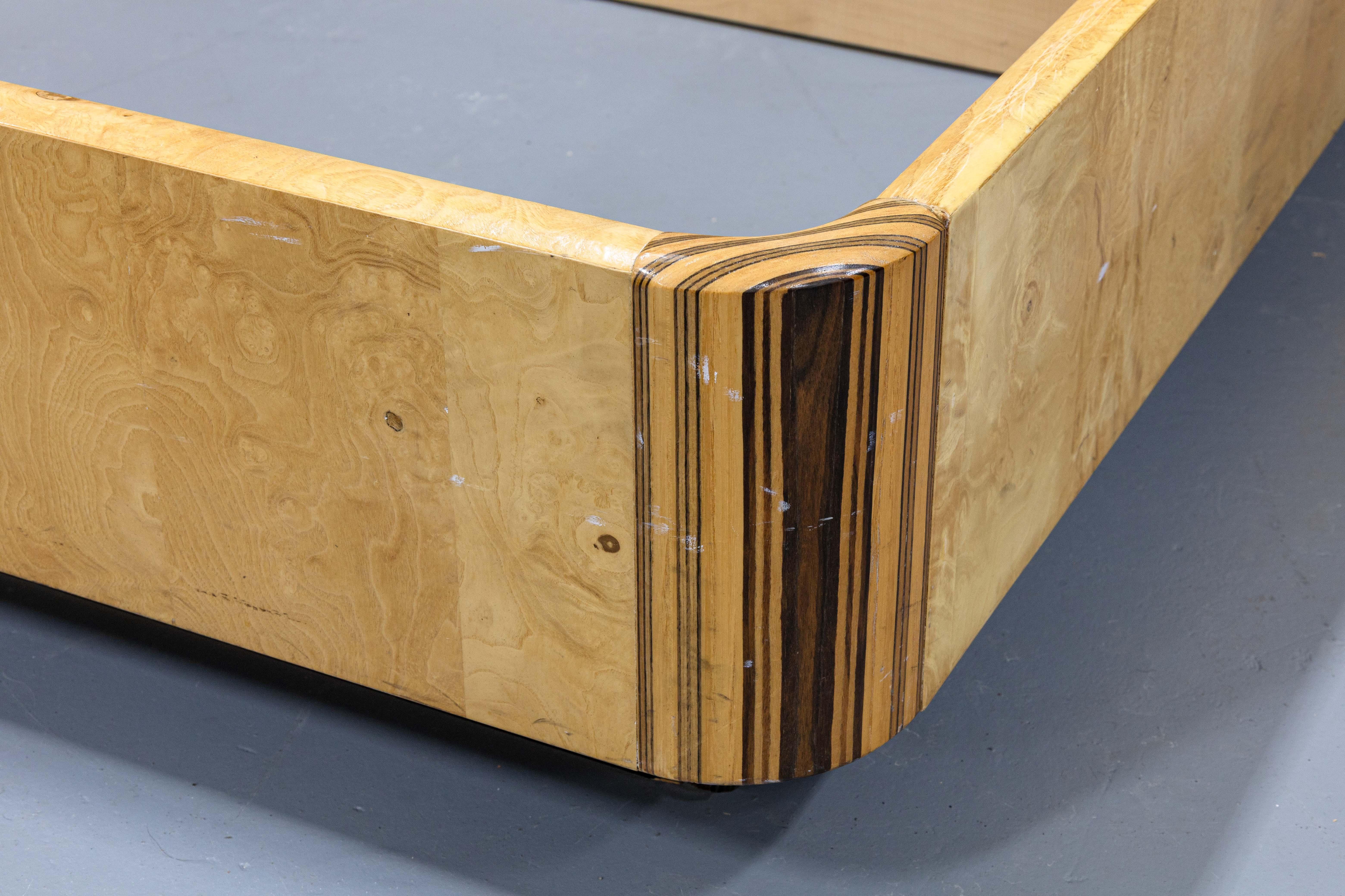 20th Century Henredon Scene Two Olive Burlwood Ebony Inlay King Size Headboard and Bed Frame