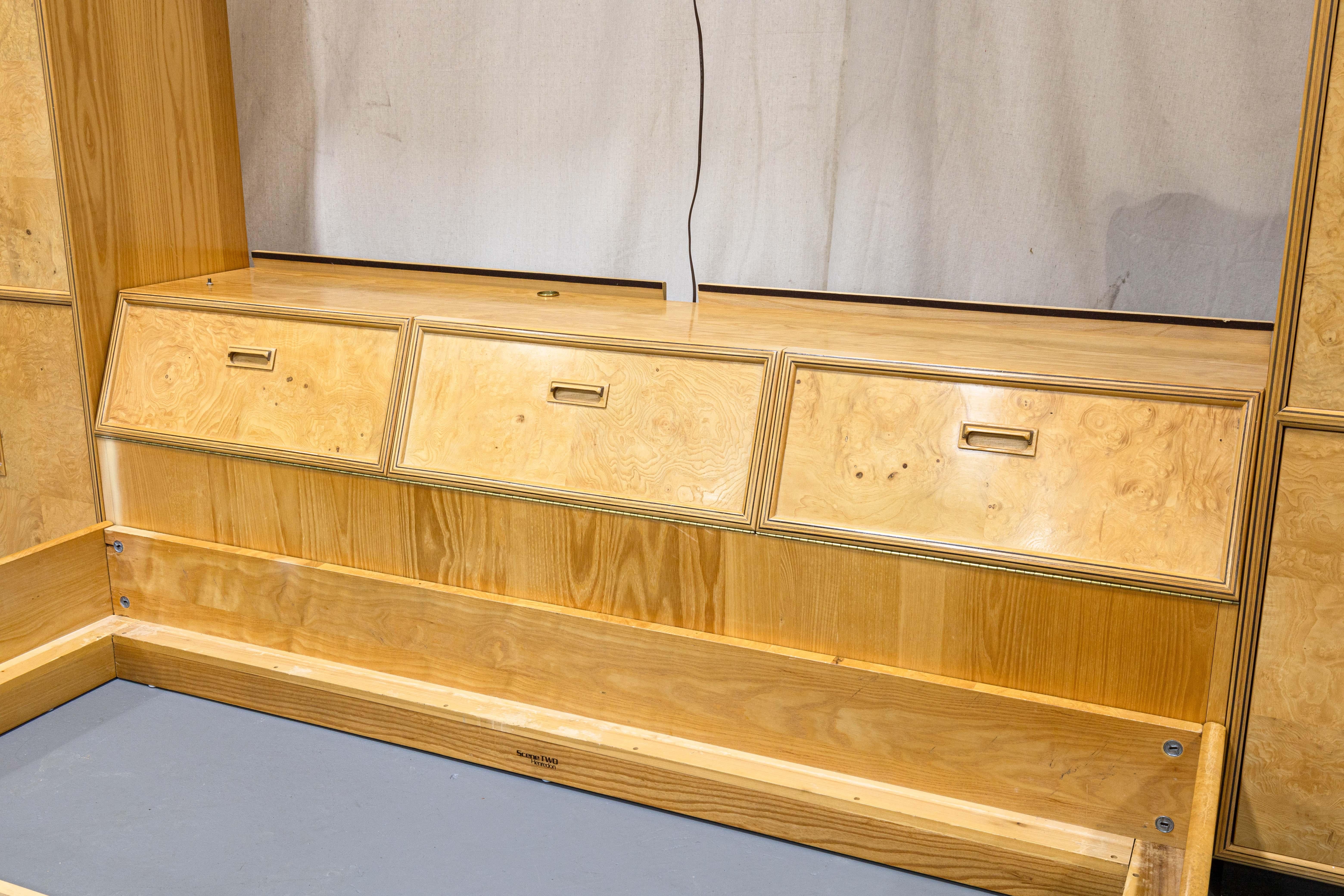 Henredon Scene Two Olive Burlwood Ebony Inlay King Size Headboard and Bed Frame 2