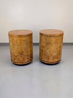 Henredon Scene Two Olive Burlwood Rosewood Drum End Tables