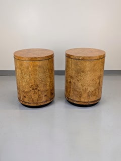Henredon Scene Two Olive Burlwood Rosewood Drum End Tables