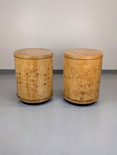 Henredon Scene Two Olive Burlwood Rosewood Drum End Tables