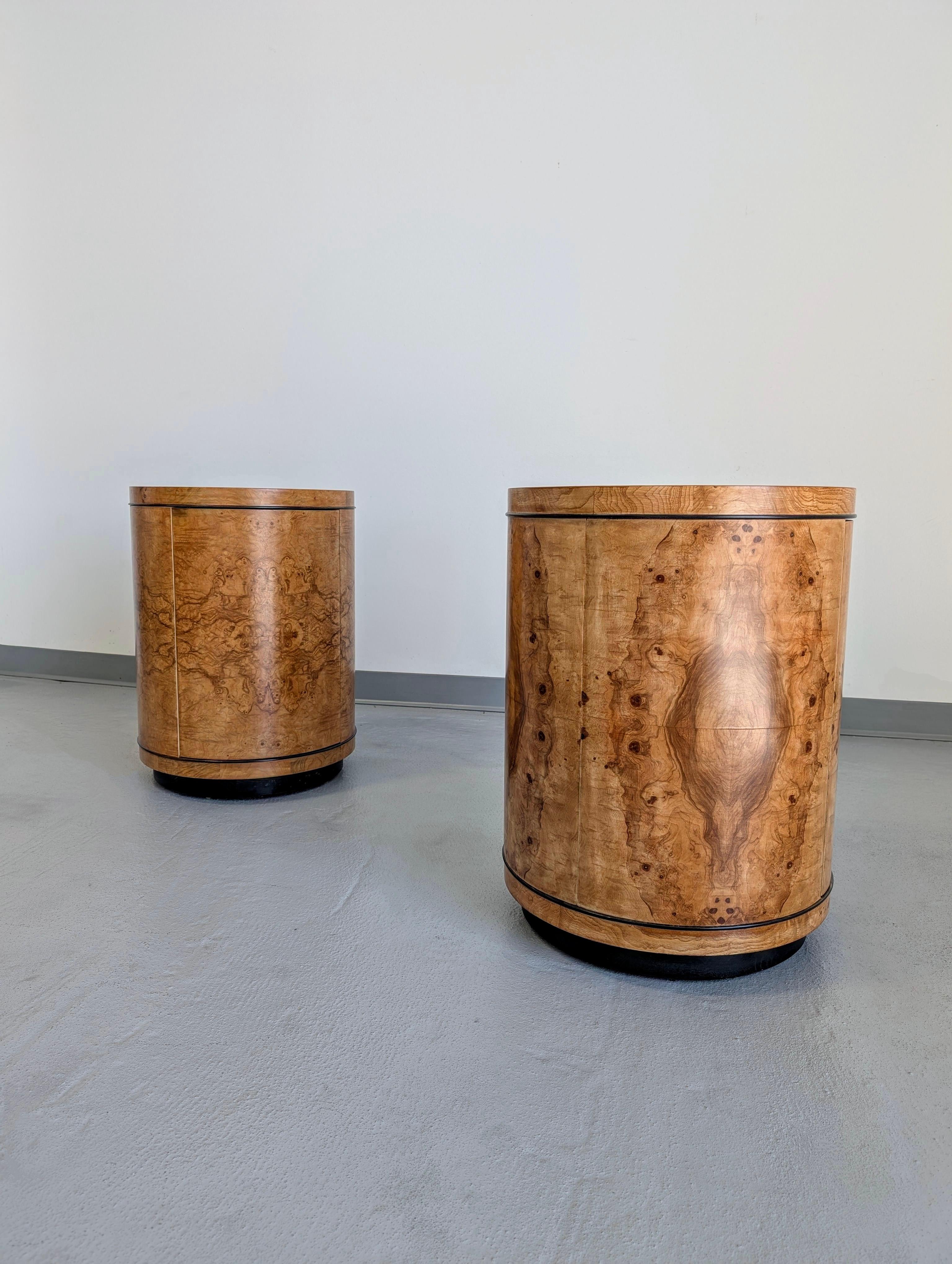 Other Henredon Scene Two Olive Burlwood Rosewood Drum End Tables