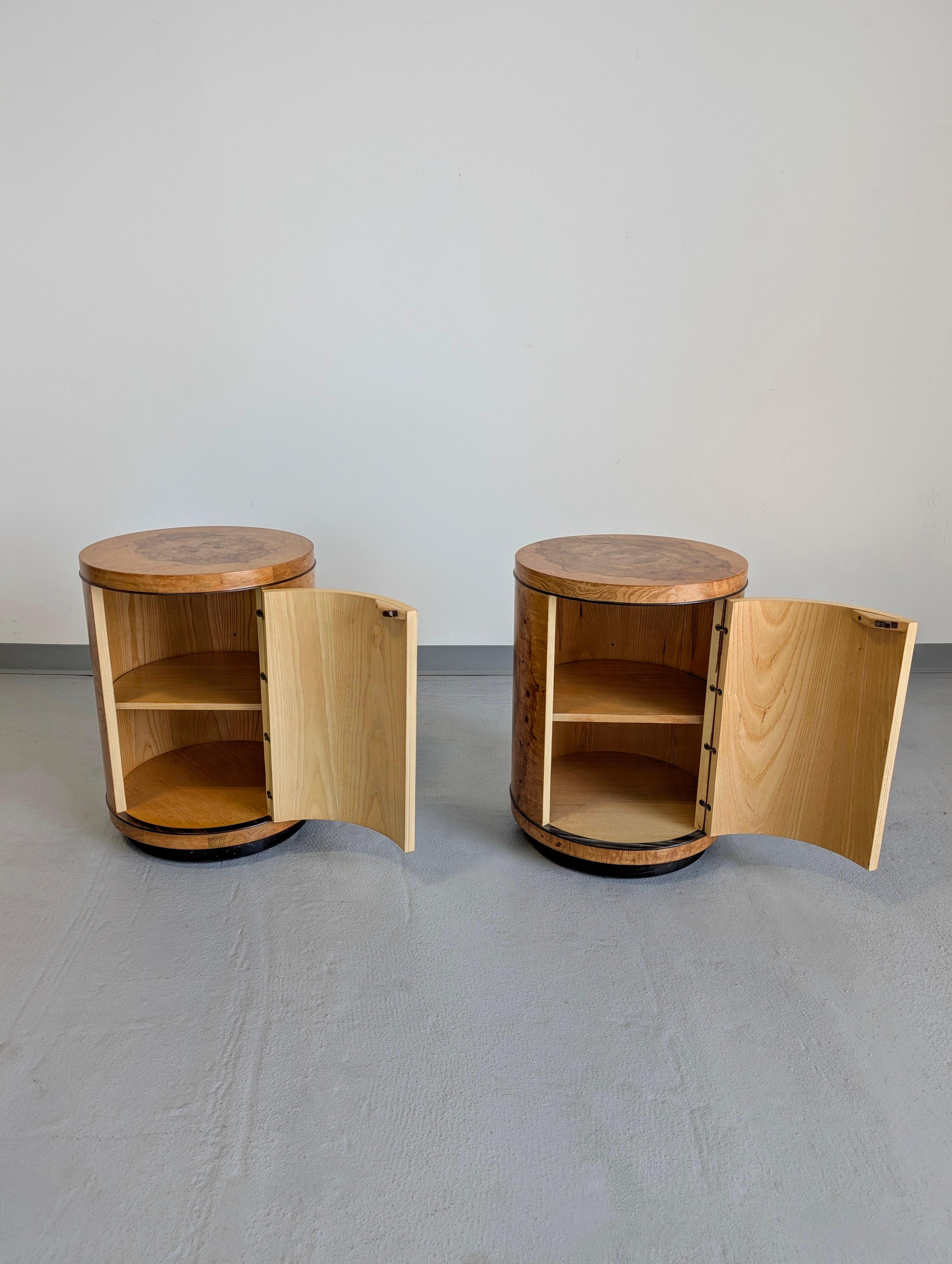 Henredon Scene Two Olive Burlwood Rosewood Drum End Tables 1