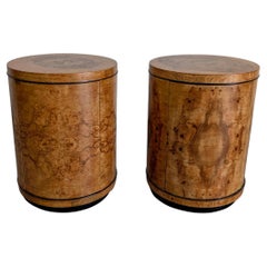 Used Henredon Scene Two Olive Burlwood Rosewood Drum End Tables