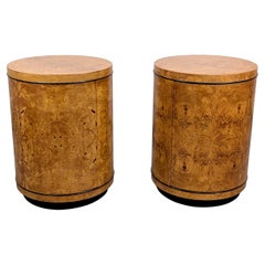 Used Henredon Scene Two Olive Burlwood Rosewood Drum End Tables