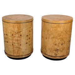 Henredon Scene Two Olive Burlwood Rosewood Drum End Tables