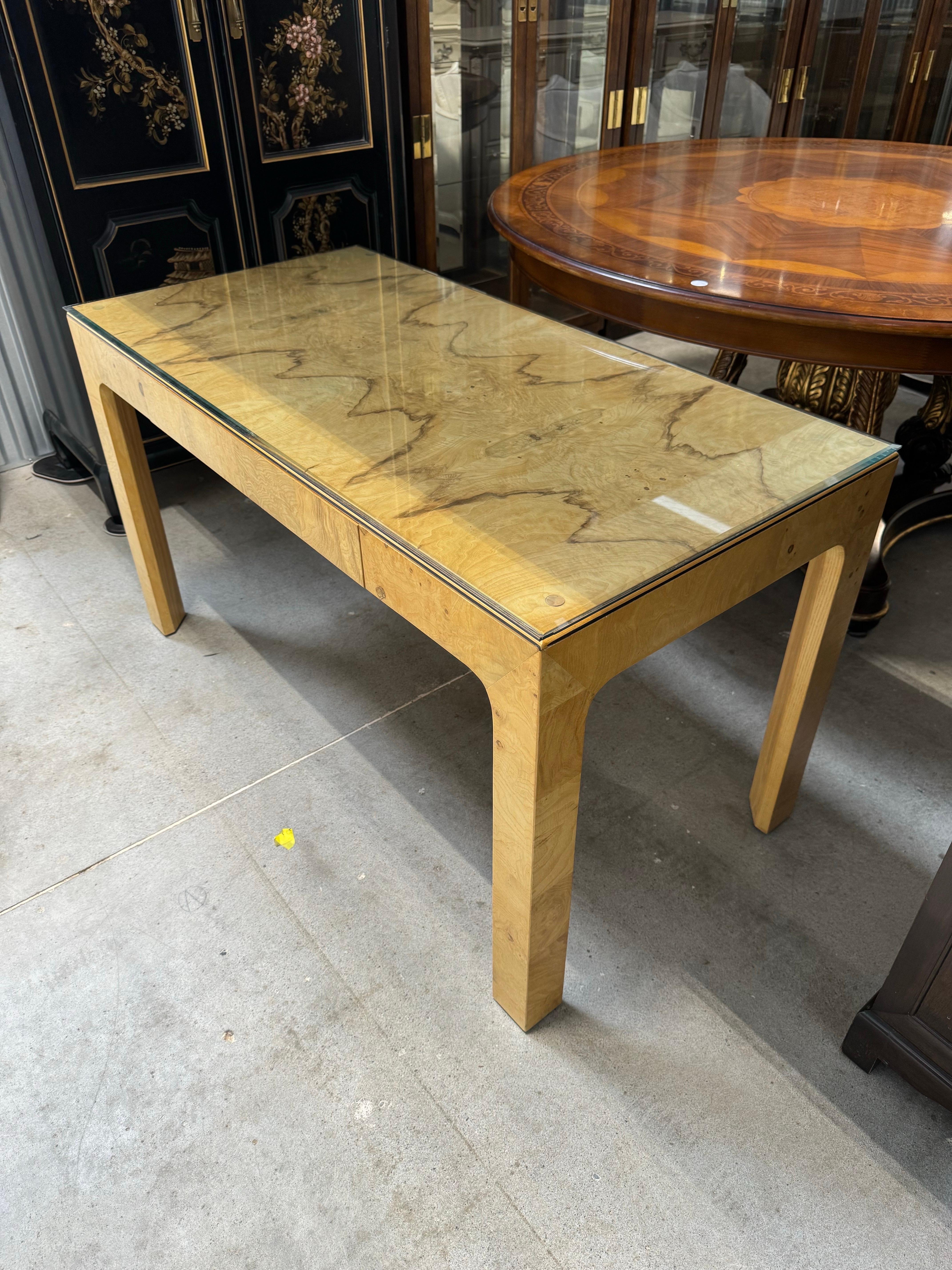Mid-Century Modern Henredon Scene Two Parsons Desk with Custom Glass Top For Sale