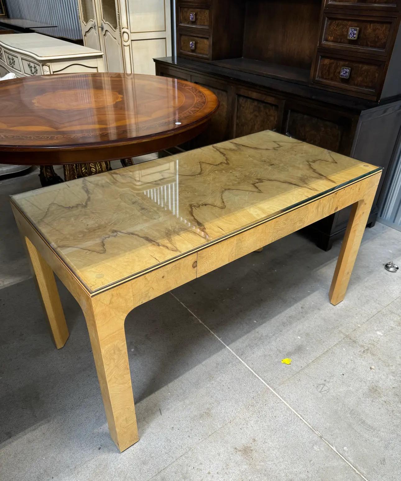 American Henredon Scene Two Parsons Desk with Custom Glass Top For Sale