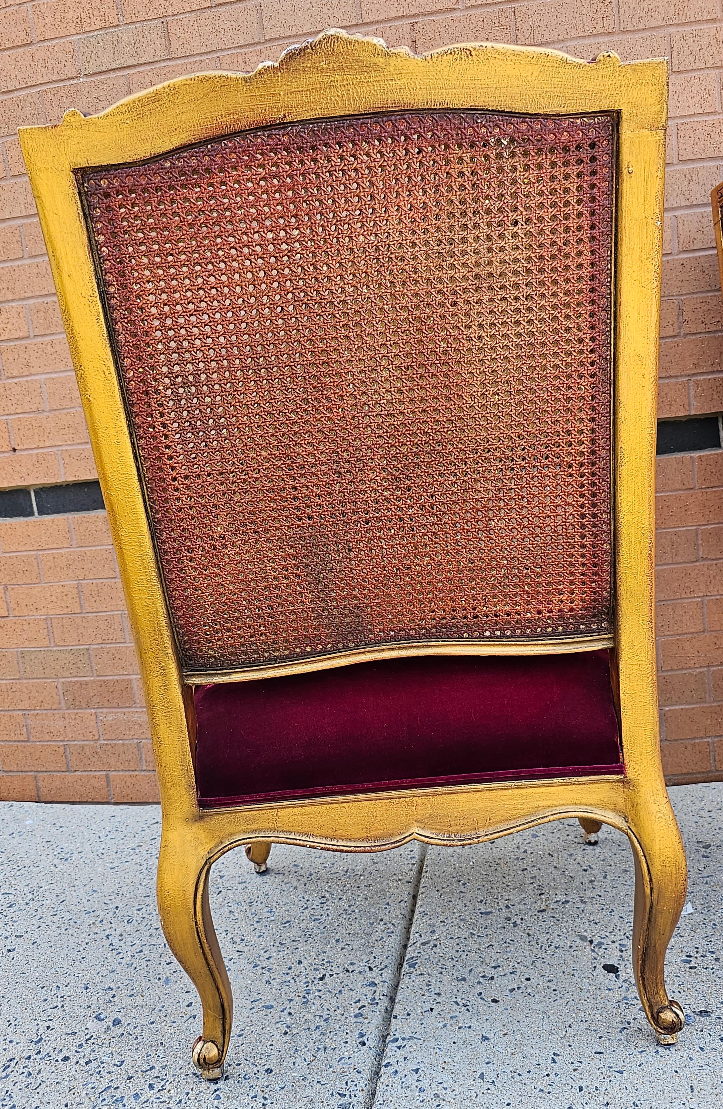 Henredon Schoonbeck Collection Gilt Cane & Maroon Velvet Upholstered Bergeres For Sale 3