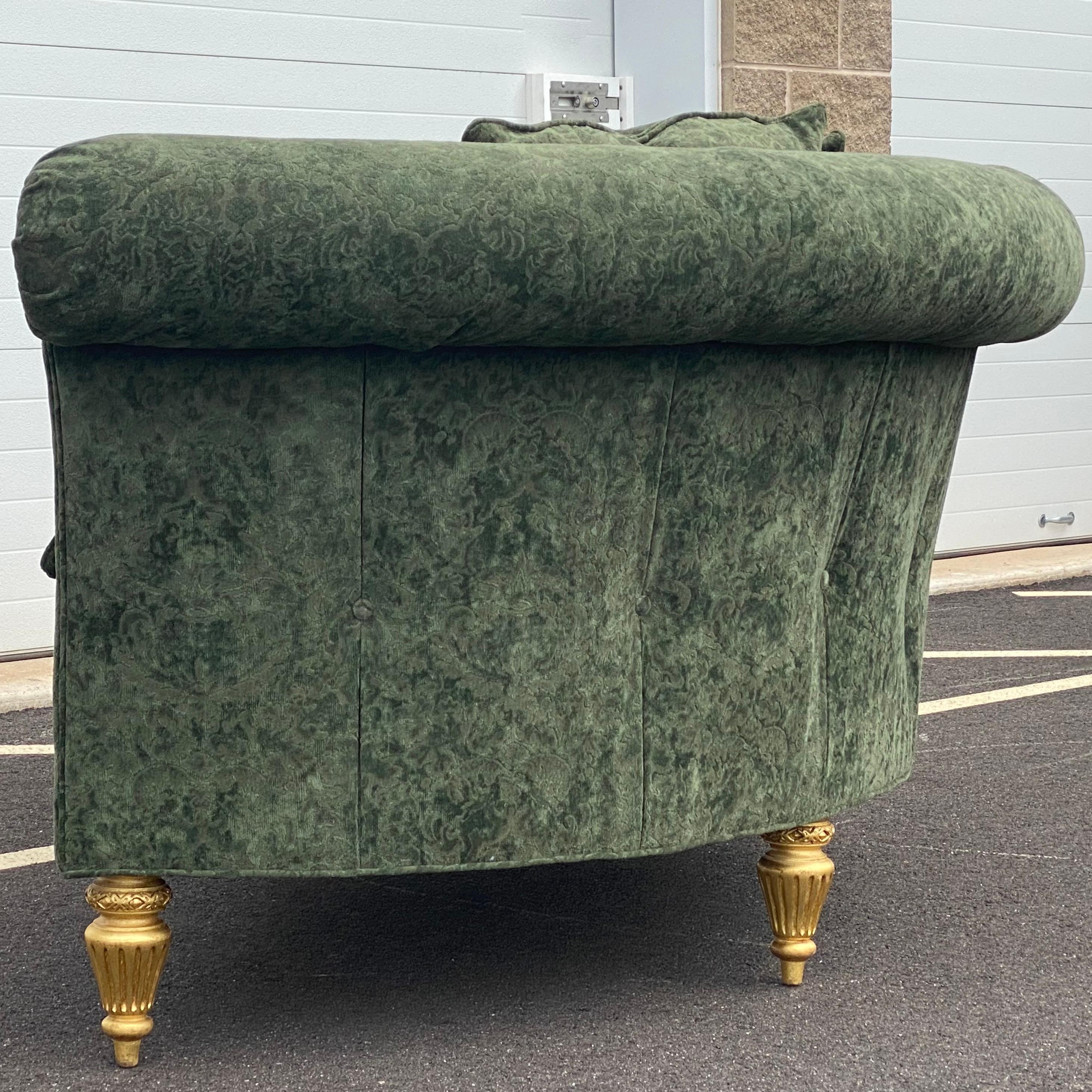Henredon Schoonbeck Collection Green Damask Demilune Sofa With Six Throw Pillows 1