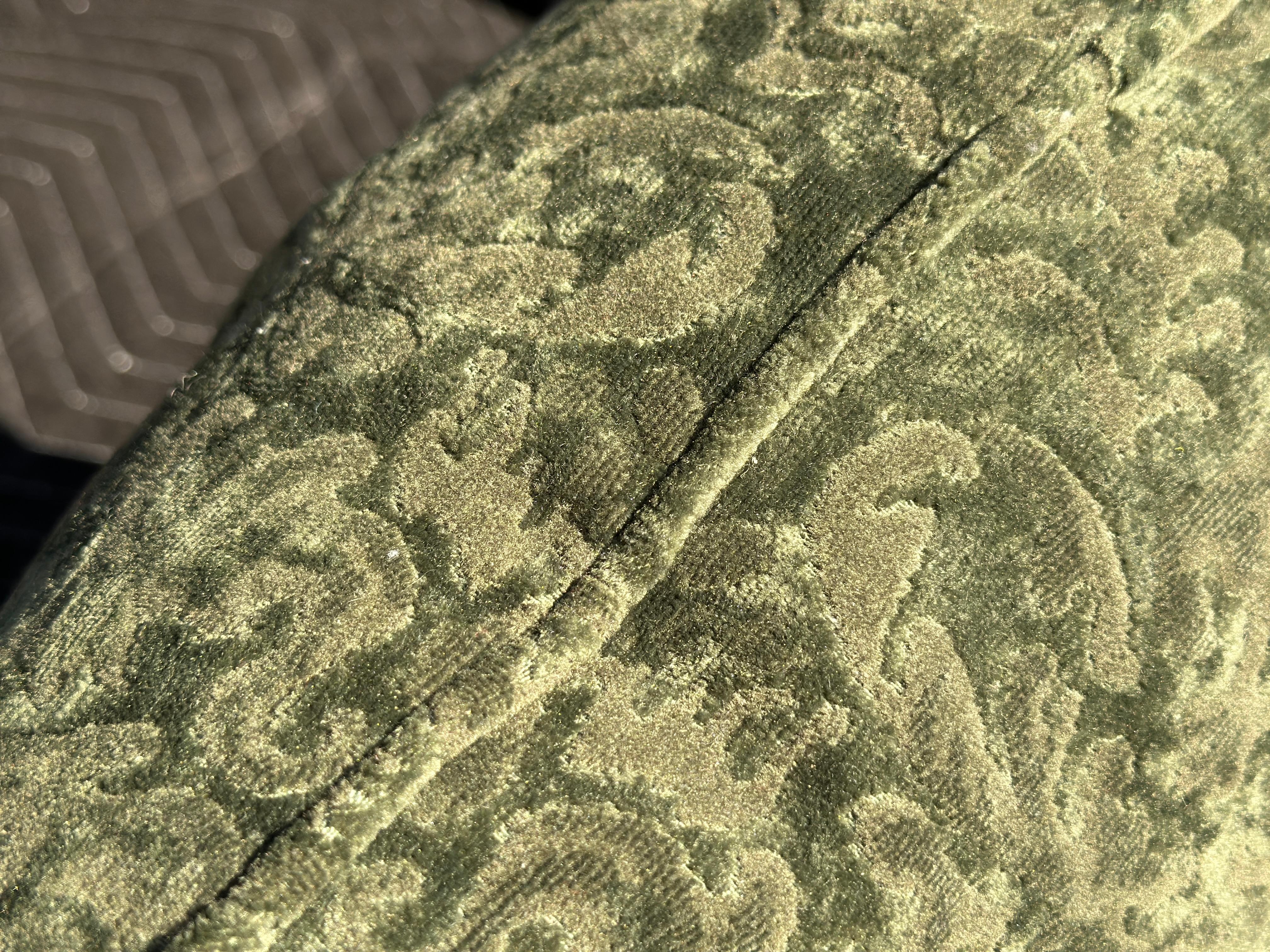 Henredon Schoonbeck Collection Green Damask Demilune Sofa With Six Throw Pillows 5