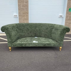 Henredon Schoonbeck Collection Green Damask Demilune Sofa With Six Throw Pillows