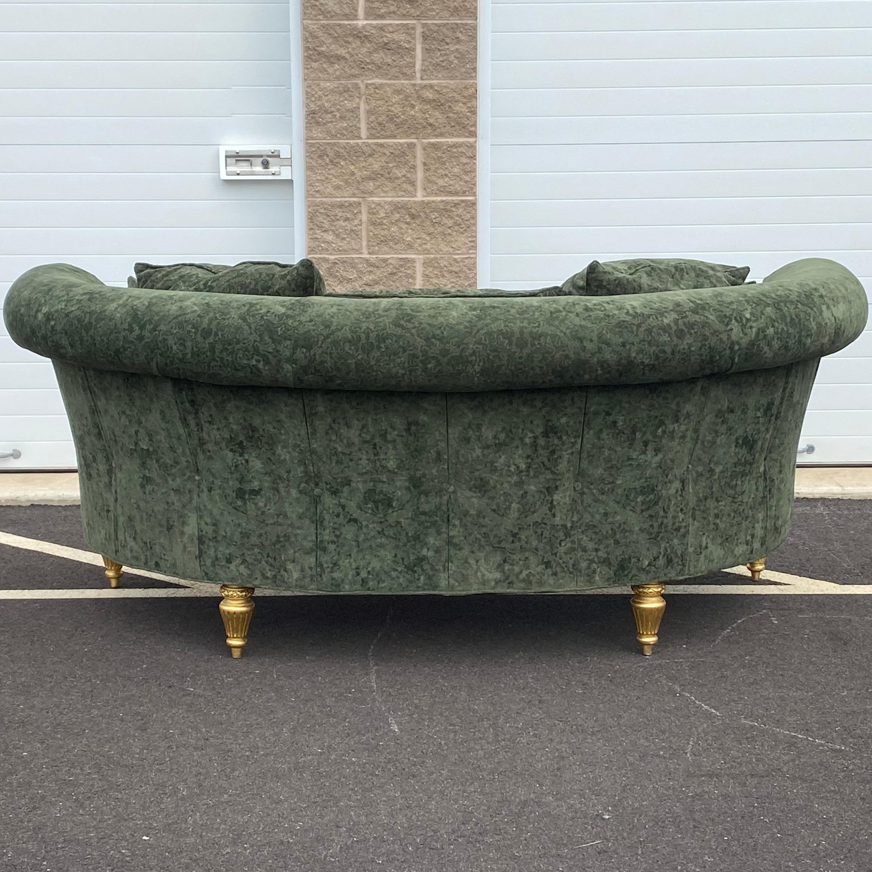 Upholstery Henredon Schoonbeck Collection Green Damask Demilune Sofa With Six Throw Pillows